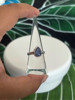 Sterling Silver Ring with Teardrop Blue Kaynite  - Elegant Women's Jewelry